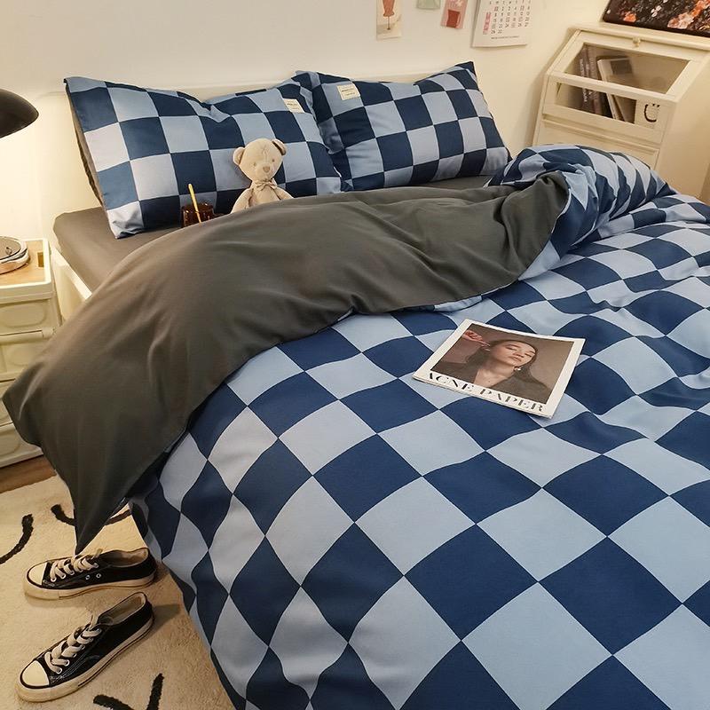 吾二家居 聚酯纖維 米蘭大格  米卡格 單人 可愛 床包組 雙人床包 加大雙人  ins風 ikea風  台灣出貨-細節圖3