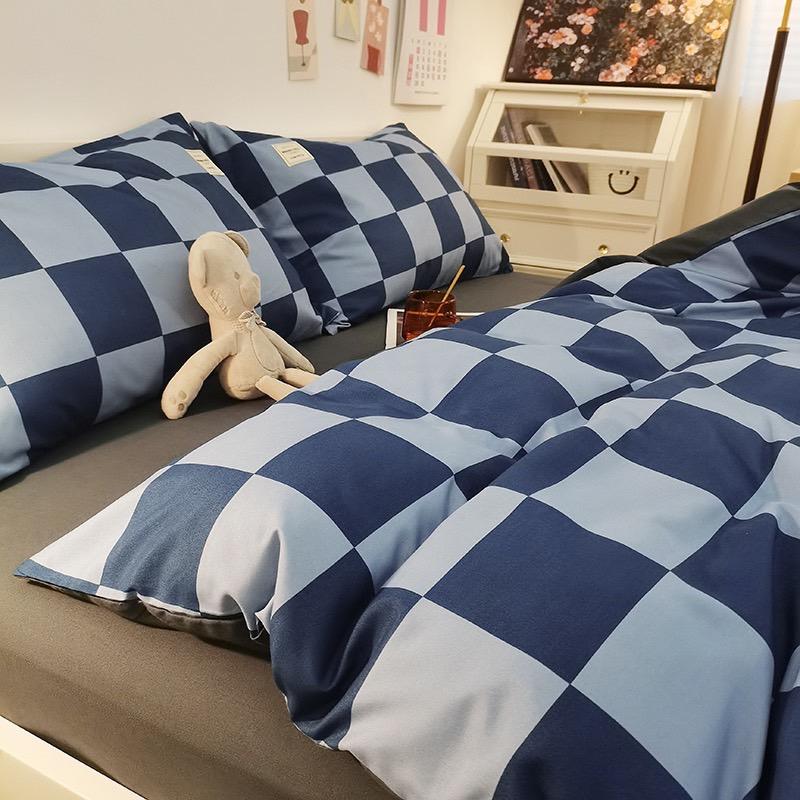 吾二家居 聚酯纖維 米蘭大格  米卡格 單人 可愛 床包組 雙人床包 加大雙人  ins風 ikea風  台灣出貨-細節圖4