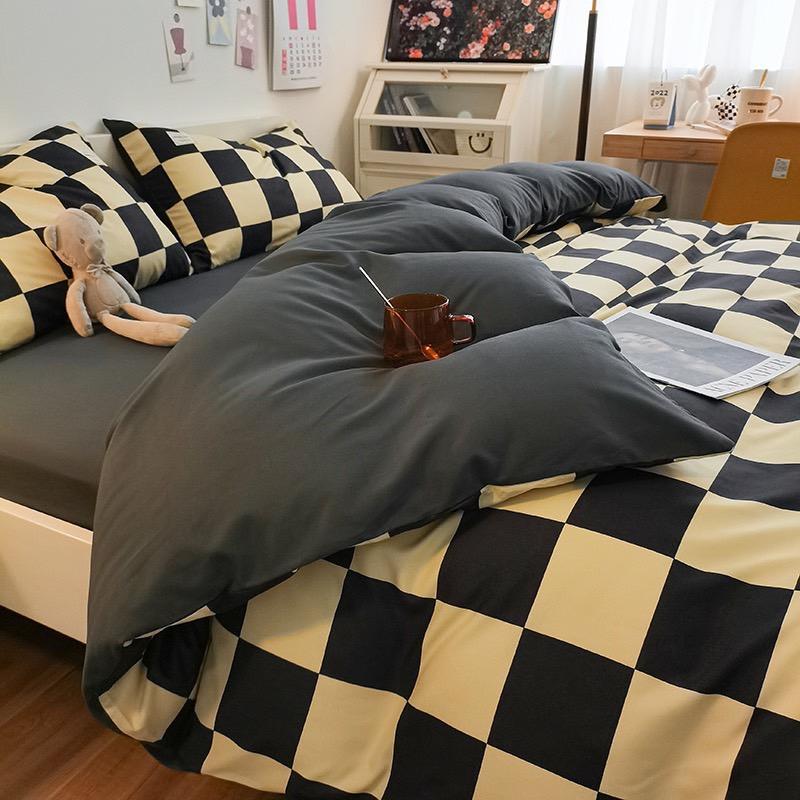 吾二家居 聚酯纖維 米蘭大格  米卡格 單人 可愛 床包組 雙人床包 加大雙人  ins風 ikea風  台灣出貨-細節圖8