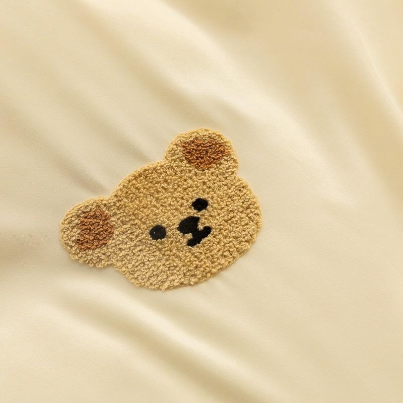 吾二家居 台灣出貨 熊小熊 毛巾繡 雙拼 雙色四件套 磨毛 簡約 北歐風 床包 雙人床包 加大雙人 ins風 可愛-細節圖8