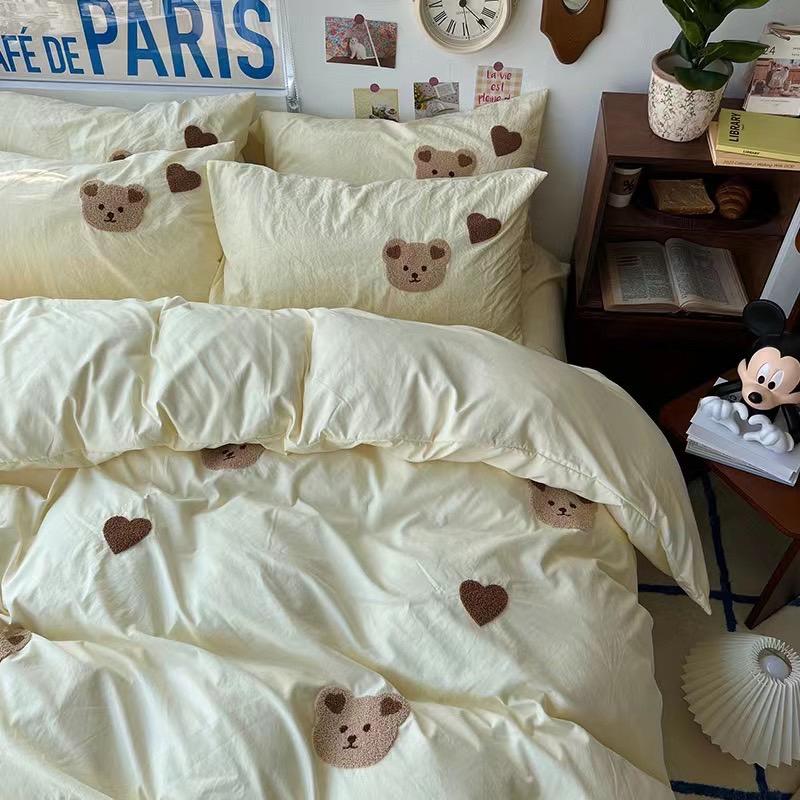 吾二家居 聚酯纖維 小熊黃  單人 可愛 床包組 雙人床包 加大雙人  ins風 ikea風  台灣出貨-細節圖6