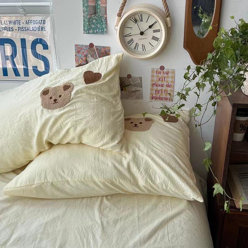 吾二家居 聚酯纖維 小熊黃  單人 可愛 床包組 雙人床包 加大雙人  ins風 ikea風  台灣出貨-細節圖8