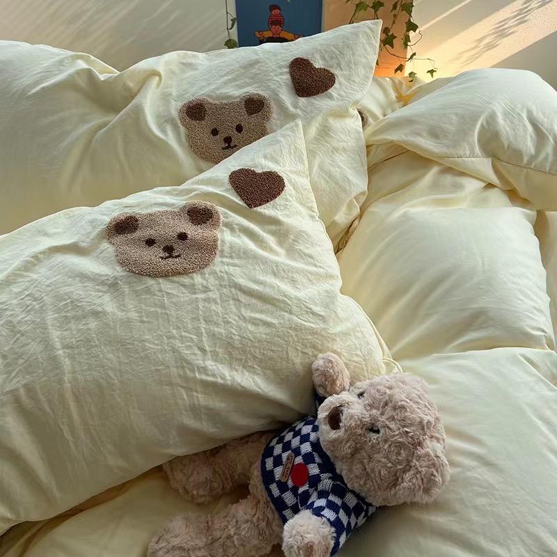 吾二家居 聚酯纖維 小熊黃  單人 可愛 床包組 雙人床包 加大雙人  ins風 ikea風  台灣出貨-細節圖9
