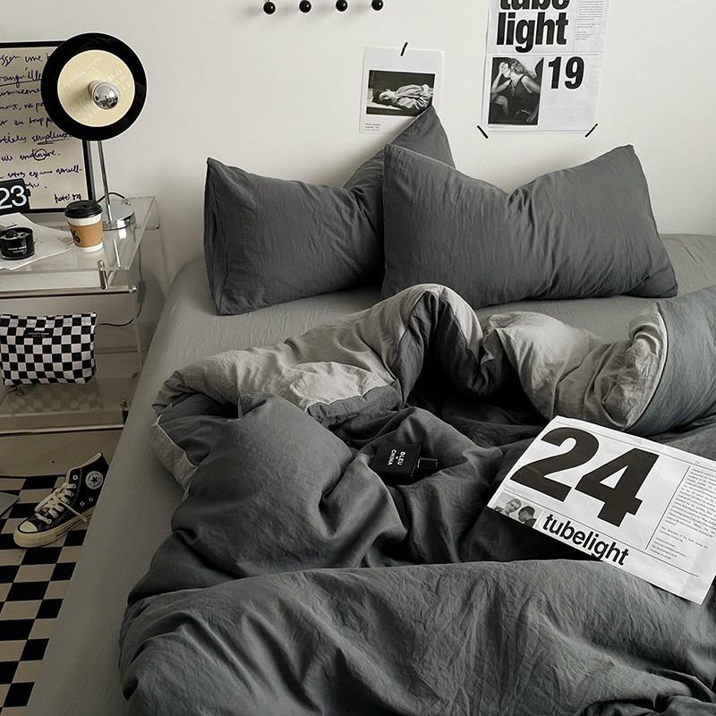 吾二家居 聚酯纖維 深淺灰 單人 可愛 床包組 雙人床包 加大雙人  ins風 ikea風  台灣出貨-細節圖2
