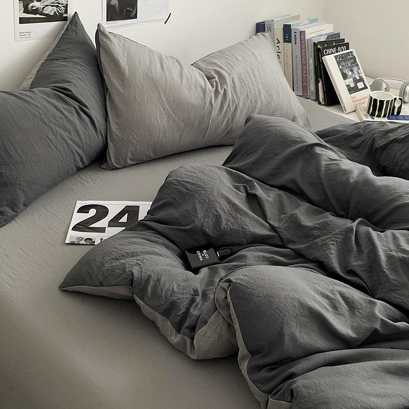 吾二家居 聚酯纖維 深淺灰 單人 可愛 床包組 雙人床包 加大雙人  ins風 ikea風  台灣出貨-細節圖5
