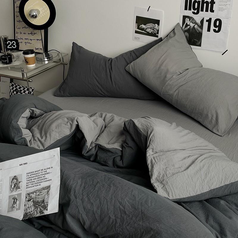 吾二家居 聚酯纖維 深淺灰 單人 可愛 床包組 雙人床包 加大雙人  ins風 ikea風  台灣出貨-細節圖6