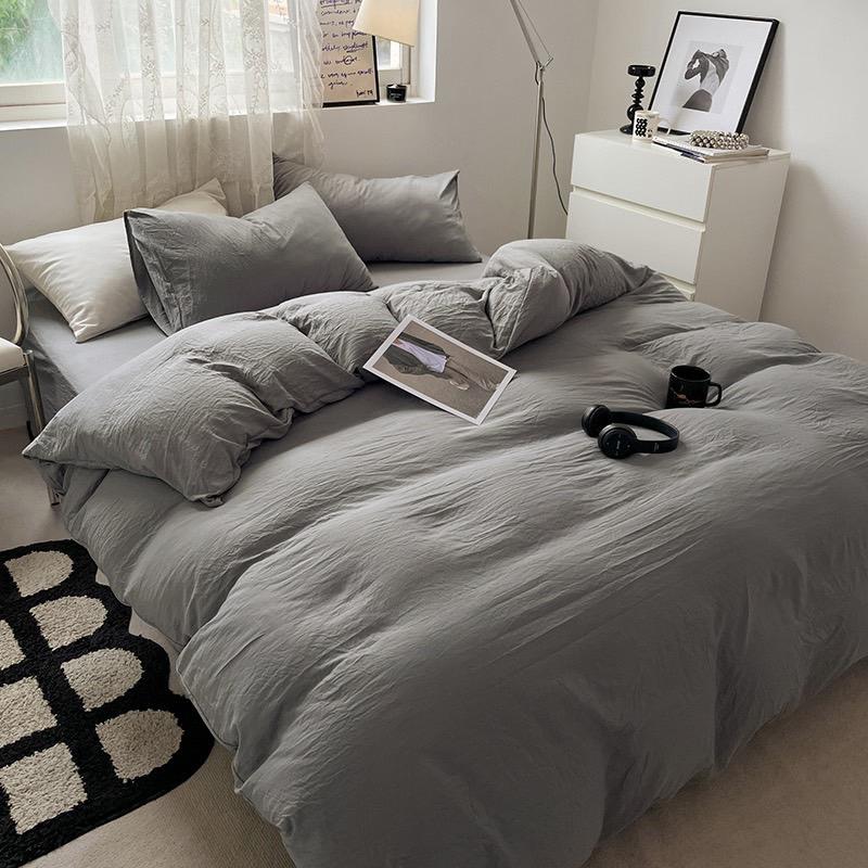 吾二家居 聚酯纖維 流光灰 梵星藍 檸檬黃 單人 可愛 床包組 雙人床包 加大雙人  ins風 ikea風  台灣出貨-細節圖3