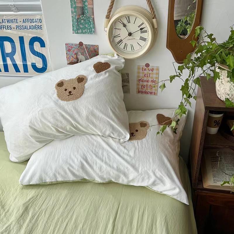 吾二家居 聚酯纖維 小熊白綠  單人 可愛 床包組 雙人床包 加大雙人  ins風 ikea風  台灣出貨-細節圖8