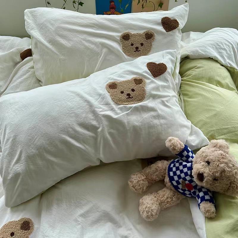 吾二家居 聚酯纖維 小熊白綠  單人 可愛 床包組 雙人床包 加大雙人  ins風 ikea風  台灣出貨-細節圖9