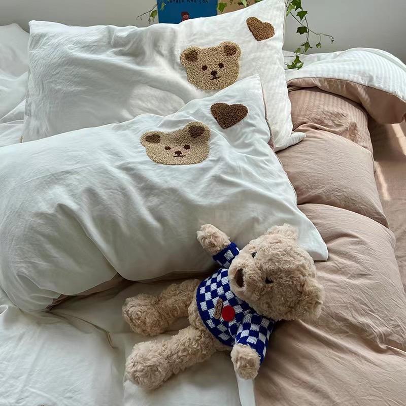 吾二家居 聚酯纖維 小熊白咖  單人 可愛 床包組 雙人床包 加大雙人  ins風 ikea風  台灣出貨-細節圖4