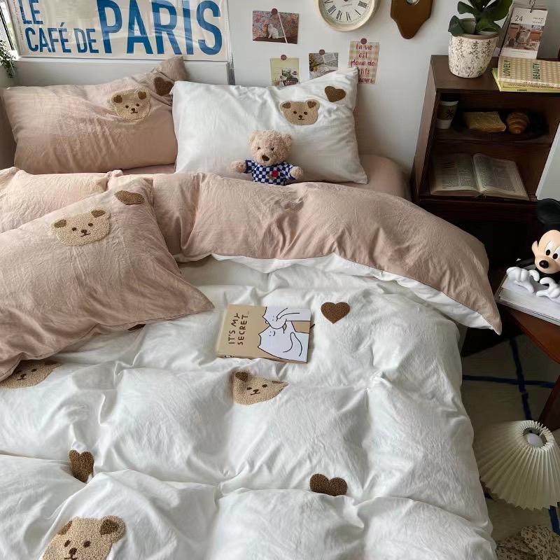 吾二家居 聚酯纖維 小熊白咖  單人 可愛 床包組 雙人床包 加大雙人  ins風 ikea風  台灣出貨-細節圖8