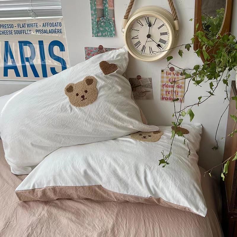 吾二家居 聚酯纖維 小熊白咖  單人 可愛 床包組 雙人床包 加大雙人  ins風 ikea風  台灣出貨-細節圖9