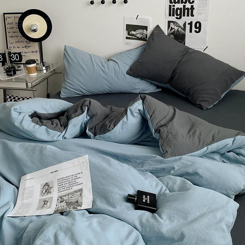 吾二家居 聚酯纖維 天藍灰 單人 可愛 床包組 雙人床包 加大雙人  ins風 ikea風  台灣出貨-細節圖2
