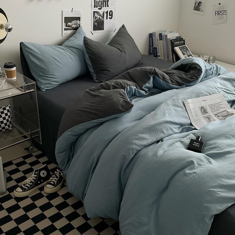 吾二家居 聚酯纖維 天藍灰 單人 可愛 床包組 雙人床包 加大雙人  ins風 ikea風  台灣出貨-細節圖3