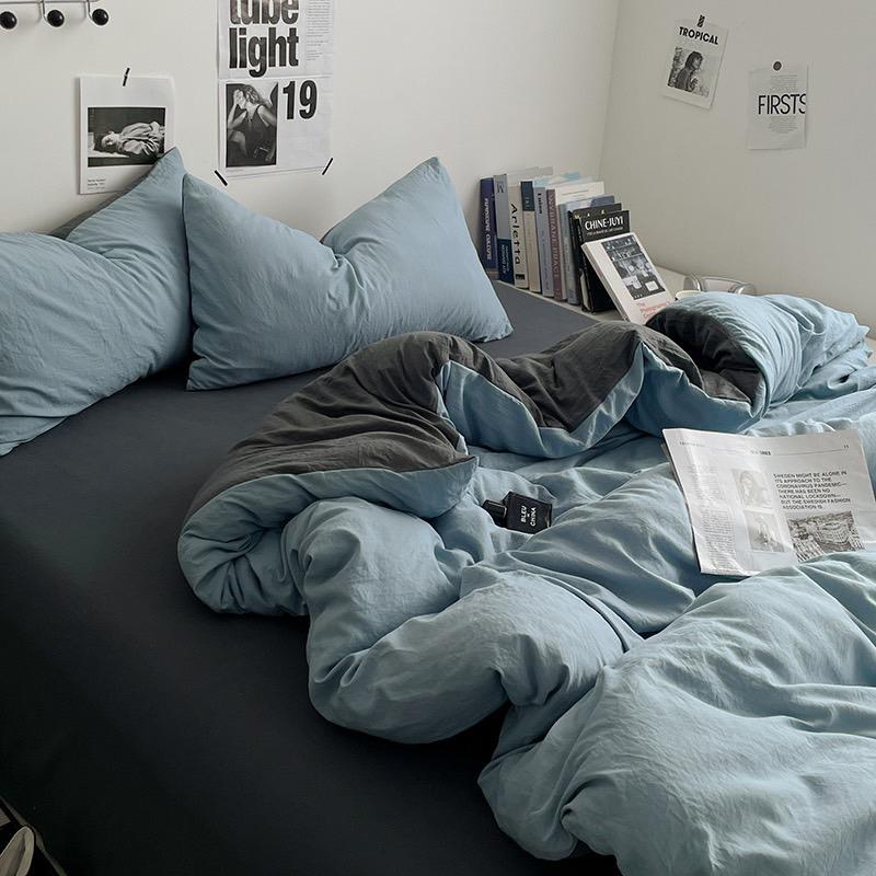 吾二家居 聚酯纖維 天藍灰 單人 可愛 床包組 雙人床包 加大雙人  ins風 ikea風  台灣出貨-細節圖4