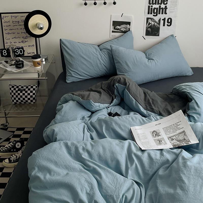 吾二家居 聚酯纖維 天藍灰 單人 可愛 床包組 雙人床包 加大雙人  ins風 ikea風  台灣出貨-細節圖5
