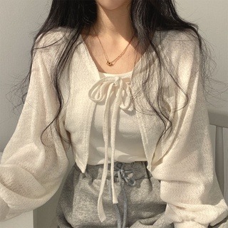 B20 Mili🇰🇷現貨秒出🔥🔥降價！韓國小眾復古百搭設計感綁帶燈籠袖短款薄罩衫-細節圖6