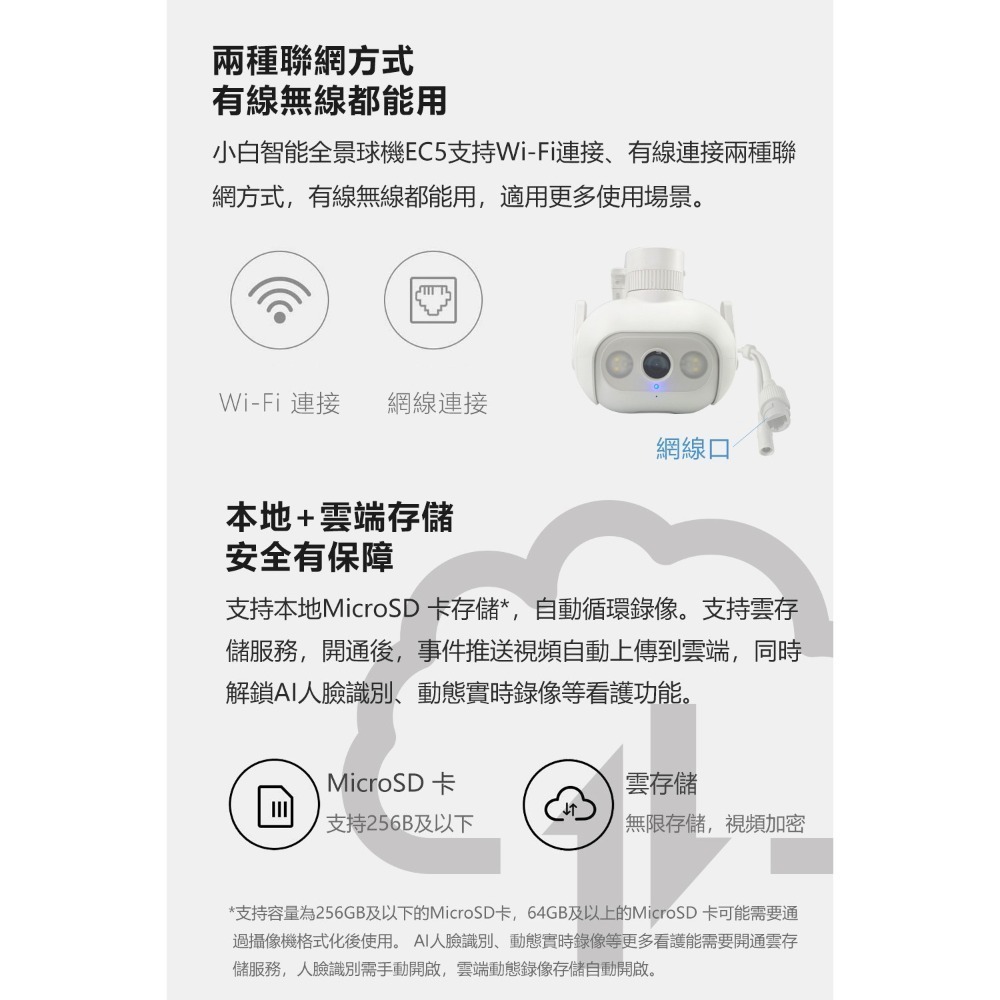 小白 智能全景球機 EC5 國際版 監視器 300萬像素 IP66 防塵 防水-細節圖7
