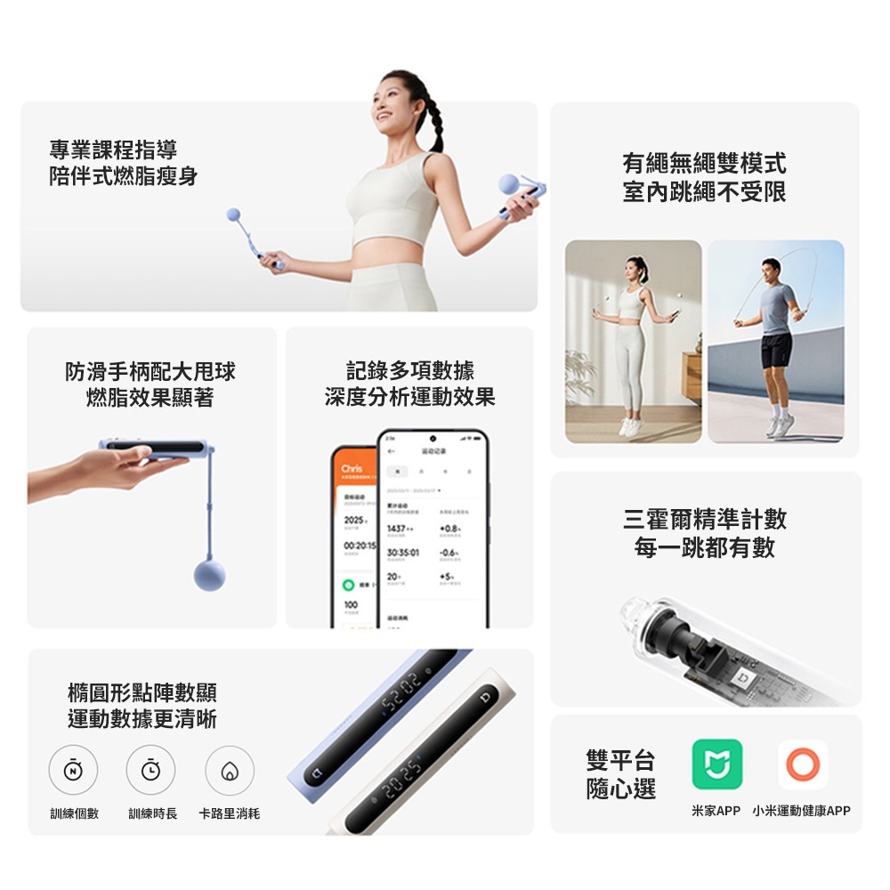 米家 智能跳繩 2 跳繩 小米跳繩 APP跳繩 運動 減肥 有繩 無繩 運動 減肥 感應式跳繩 電子跳繩 甩球 健身-細節圖8