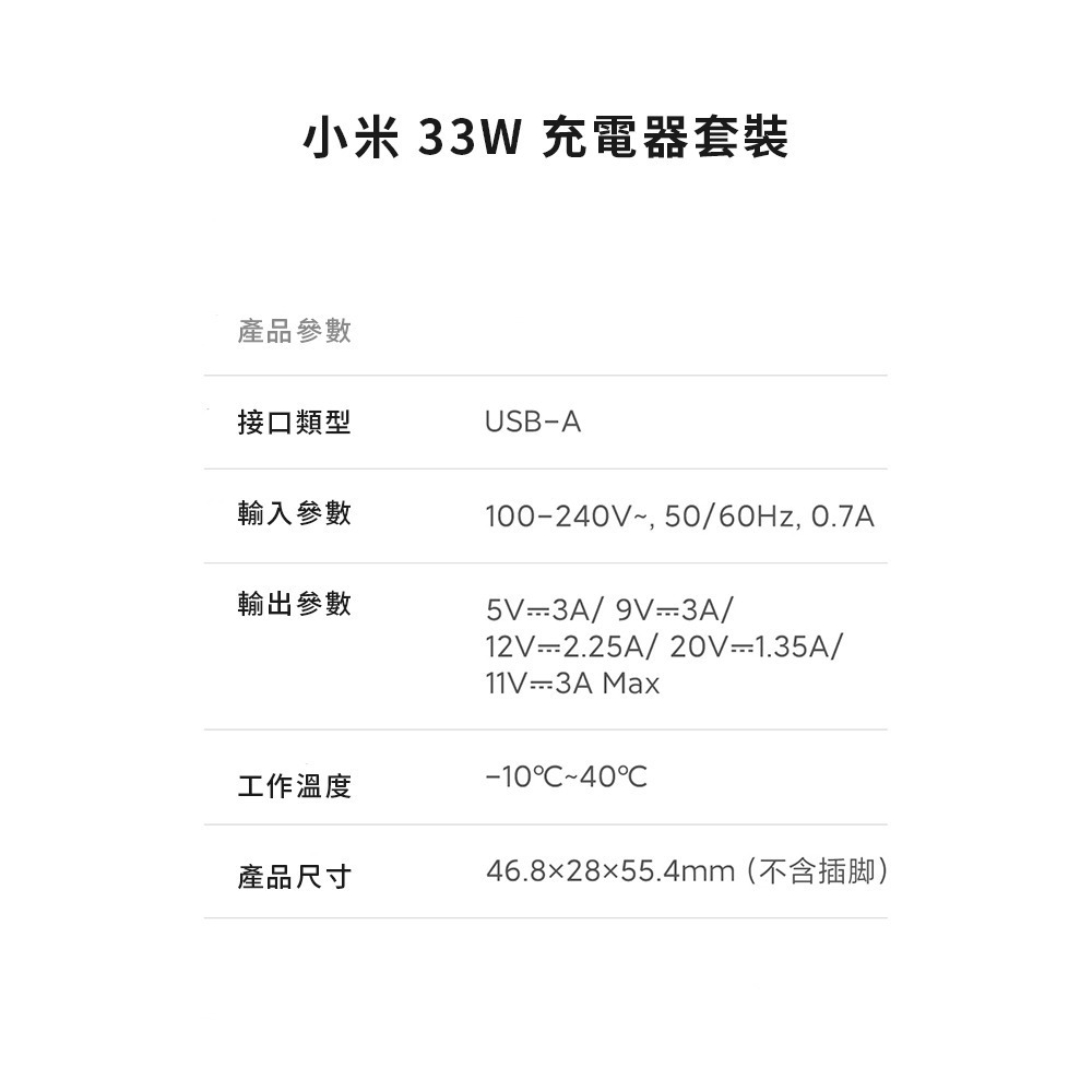 小米 米家 33W 充電套裝 含3A充電線 快速充電 充電器 Type-C 充電線-細節圖6