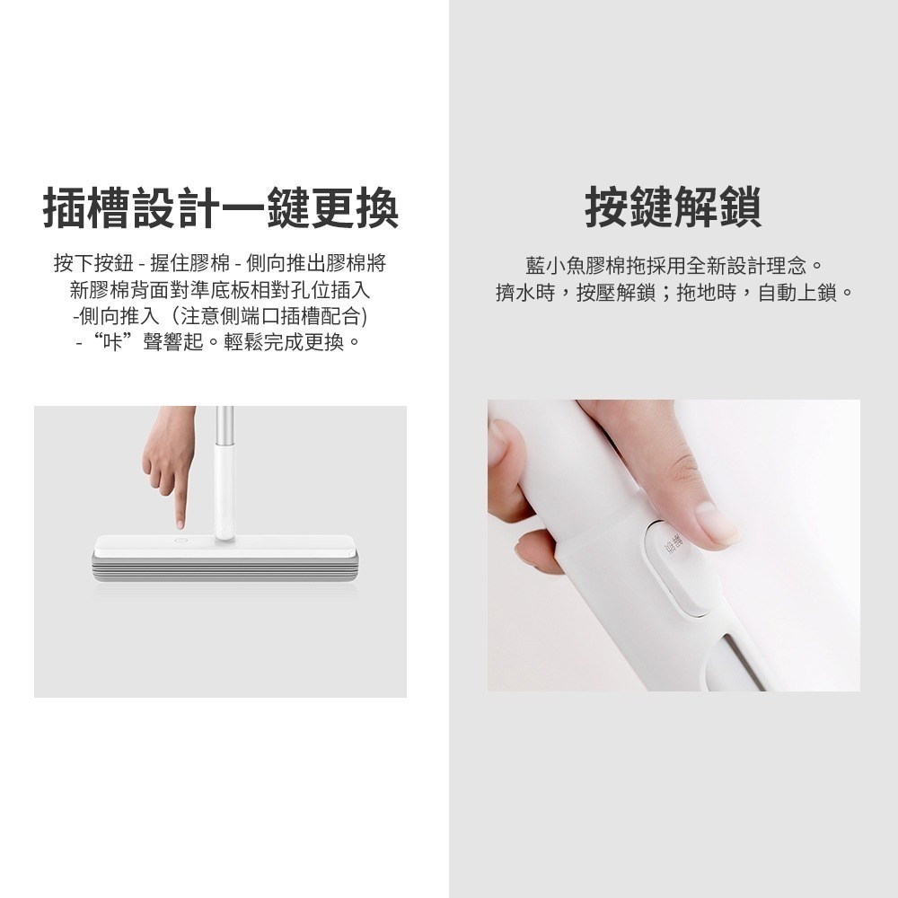小米有品 藍小魚 180° 膠棉拖把 吸水海綿拖把 懶人拖把 拖把-細節圖6