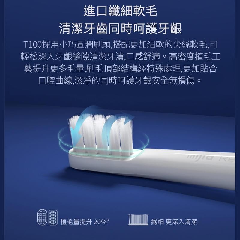 小米 米家 聲波電動牙刷 T100 電動牙刷 牙刷 聲波 超長續航 兩檔清潔模式-細節圖3