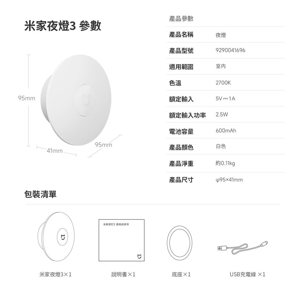 小米 米家夜燈3 夜燈 LED燈 小夜燈 磁吸燈 人體感應燈 床頭燈-細節圖9