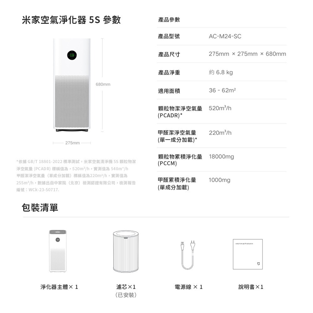 小米 米家 空氣淨化器 5S 空氣清淨機 小米淨化器 小米清淨機-細節圖9