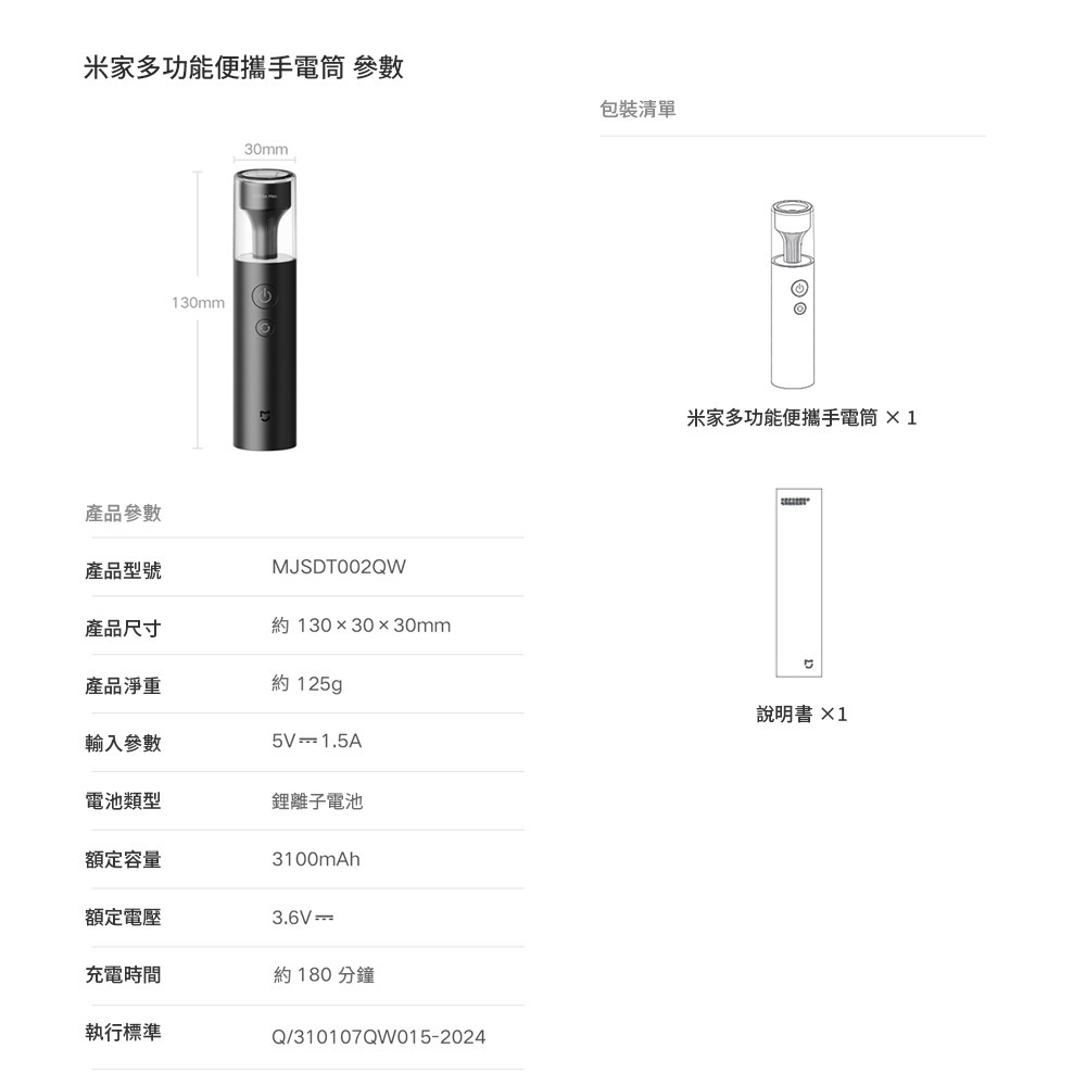 小米 米家 多功能便攜手电電筒 手電筒 照明燈 警示燈 防水防塵-細節圖9