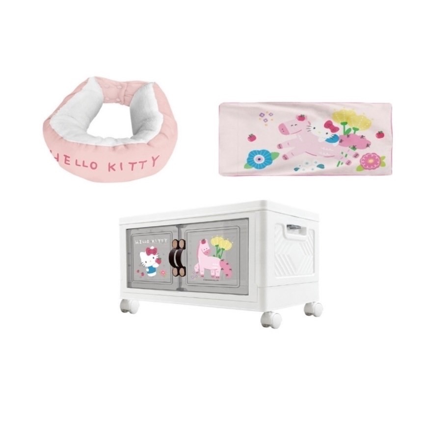 Hello Kitty摺疊收納櫃＋頸枕毯組-規格圖2