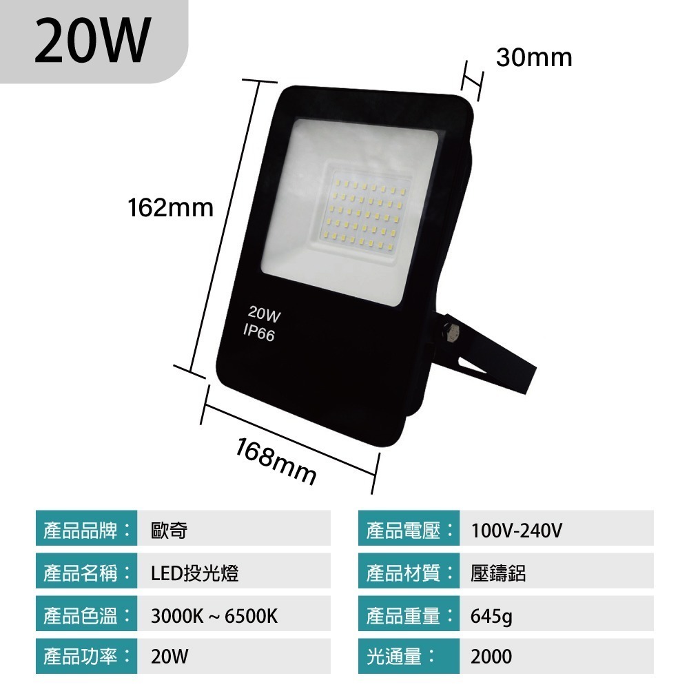 【青禾坊】歐奇OC 20W LED 戶外防水投光燈 投射燈 (超薄 IP66投射燈 CNS認證 )-細節圖6