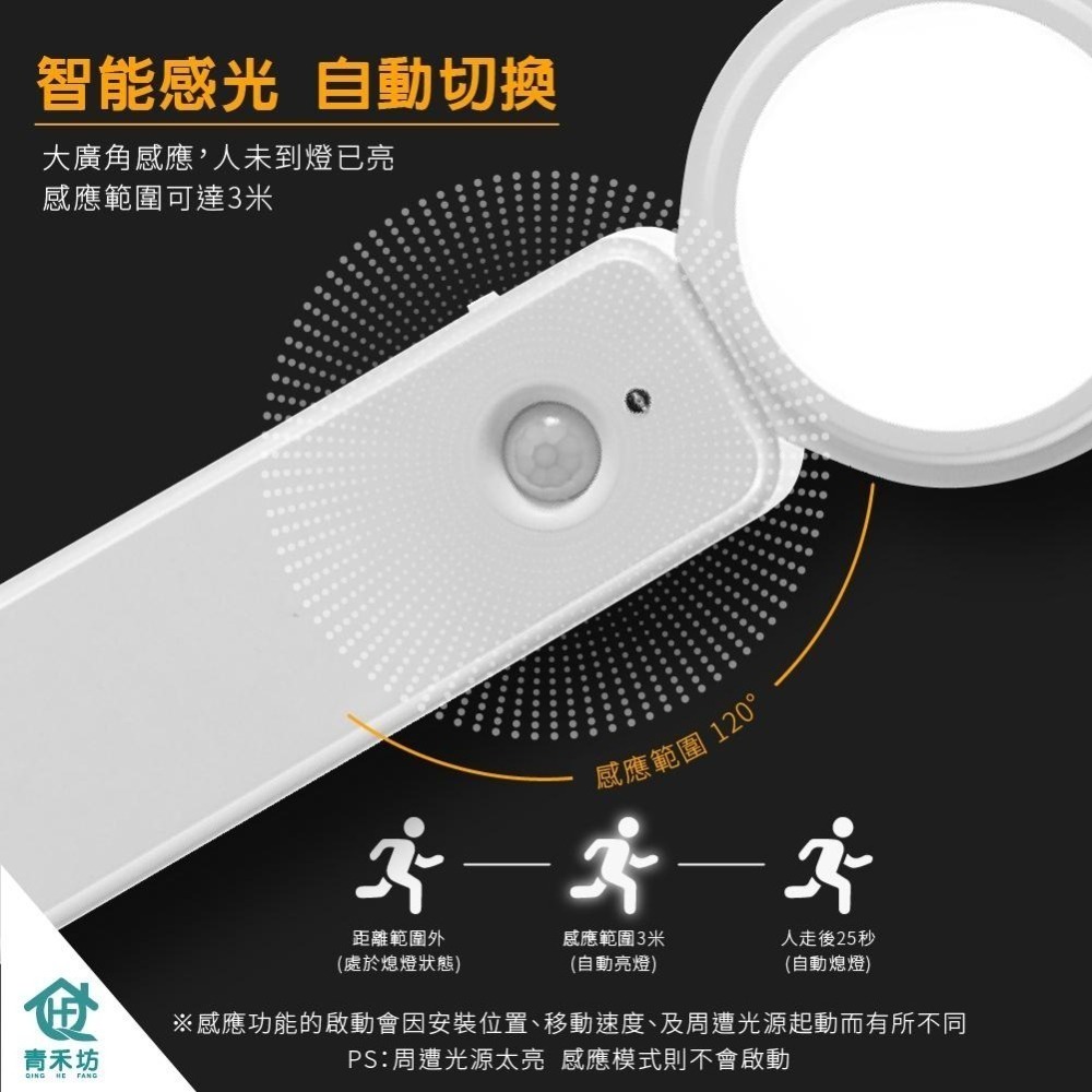 【青禾坊】LED人體智能360度感應燈(白光/黃光) 照明 小夜燈 自動 充電 手持 可旋轉 附掛勾 可直立 可懸掛-細節圖2