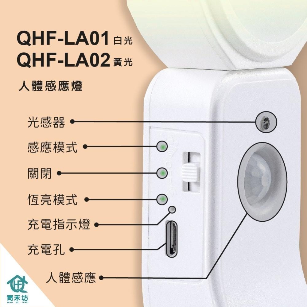 【青禾坊】LED人體智能360度感應燈(白光/黃光) 照明 小夜燈 自動 充電 手持 可旋轉 附掛勾 可直立 可懸掛-細節圖6