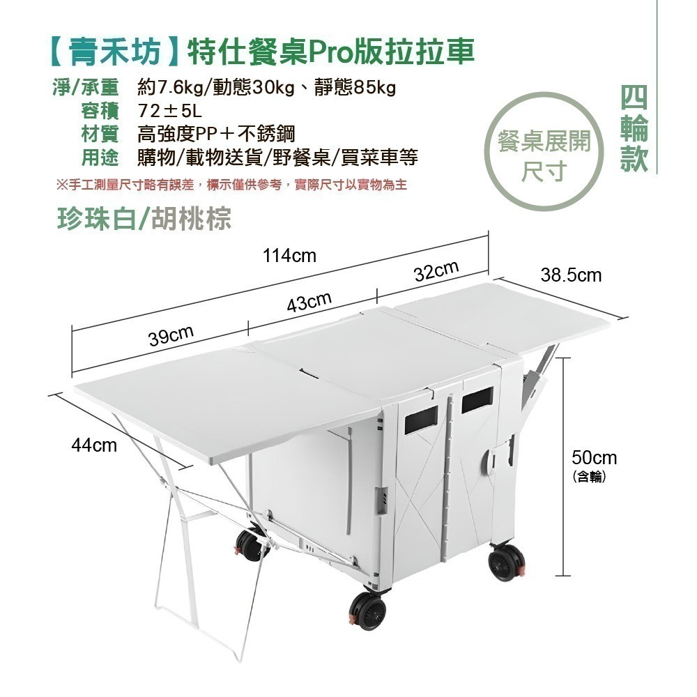 【青禾坊】特仕餐桌Pro版拉拉車左右開弓-四輪款/爬梯款/全配款  (手推車/露營購物車/手拉車/折疊購物車/拉拉車)-細節圖5