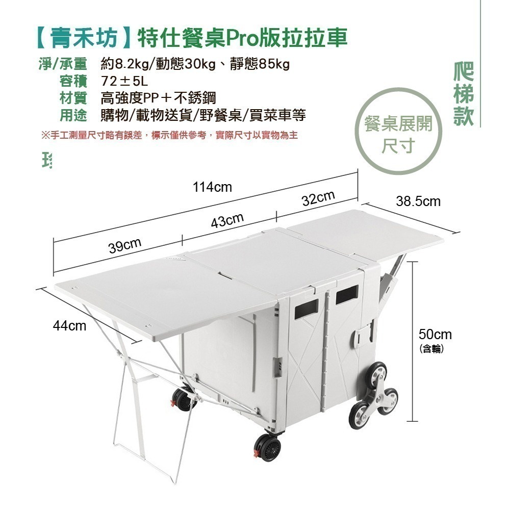 【青禾坊】特仕餐桌Pro版拉拉車左右開弓-四輪款/爬梯款/全配款  (手推車/露營購物車/手拉車/折疊購物車/拉拉車)-細節圖7