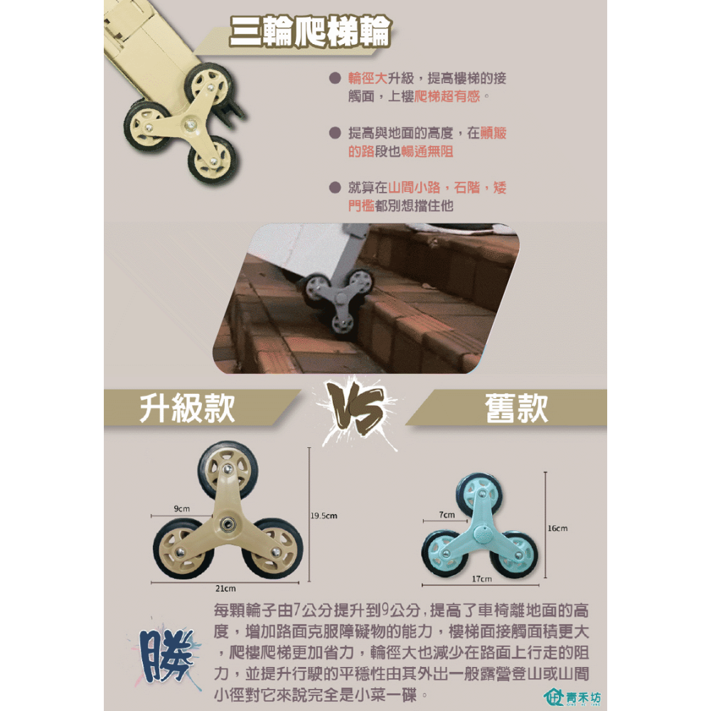 【青禾坊】*特仕升級版/餐桌版專用萬向輪爬梯輪-棕色-細節圖2