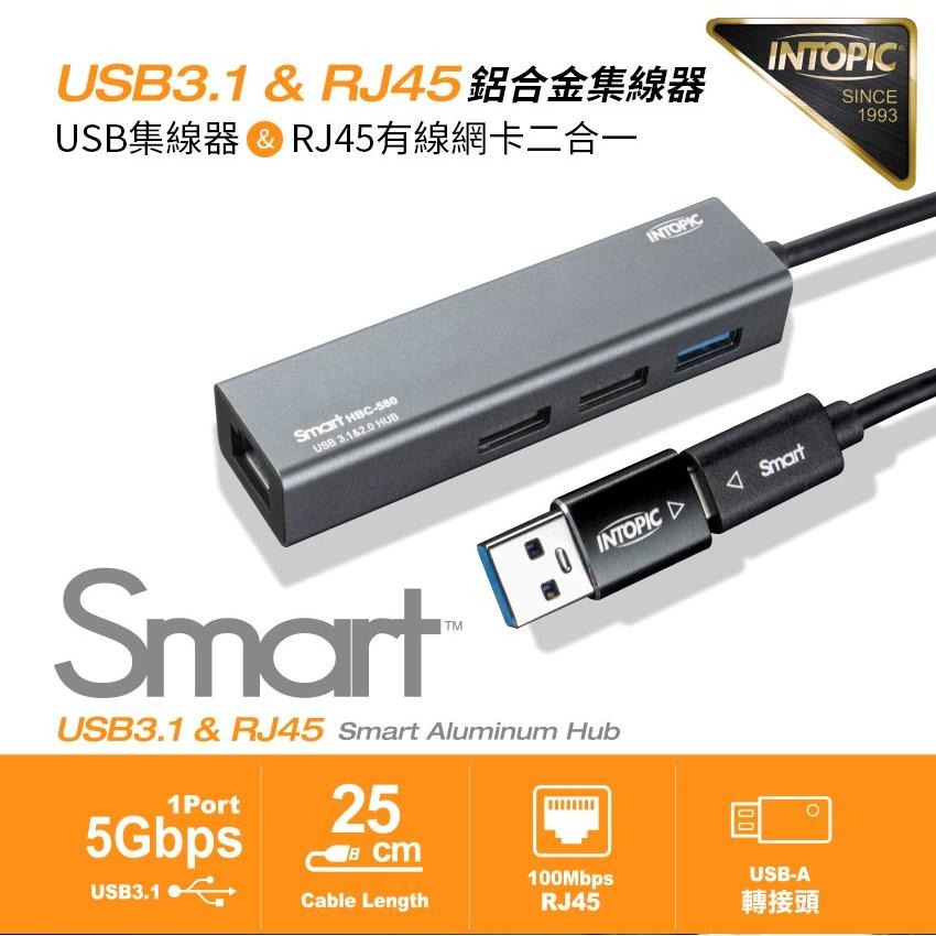 INTOPIC  USB3.1 & RJ45 鋁合金集線器 (HBC-580) ~~限時限量促銷，售完為止-細節圖7