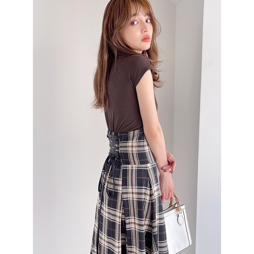 甜心貓💕限時優惠現貨!日本熱賣爆款~日單 GRL 假兩件成熟女人飛袖螺紋針織拼接格紋後綁帶連身裙 連衣裙 洋裝-細節圖4