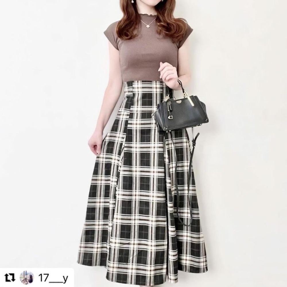 甜心貓💕限時優惠現貨!日本熱賣爆款~日單 GRL 假兩件成熟女人飛袖螺紋針織拼接格紋後綁帶連身裙 連衣裙 洋裝-細節圖5