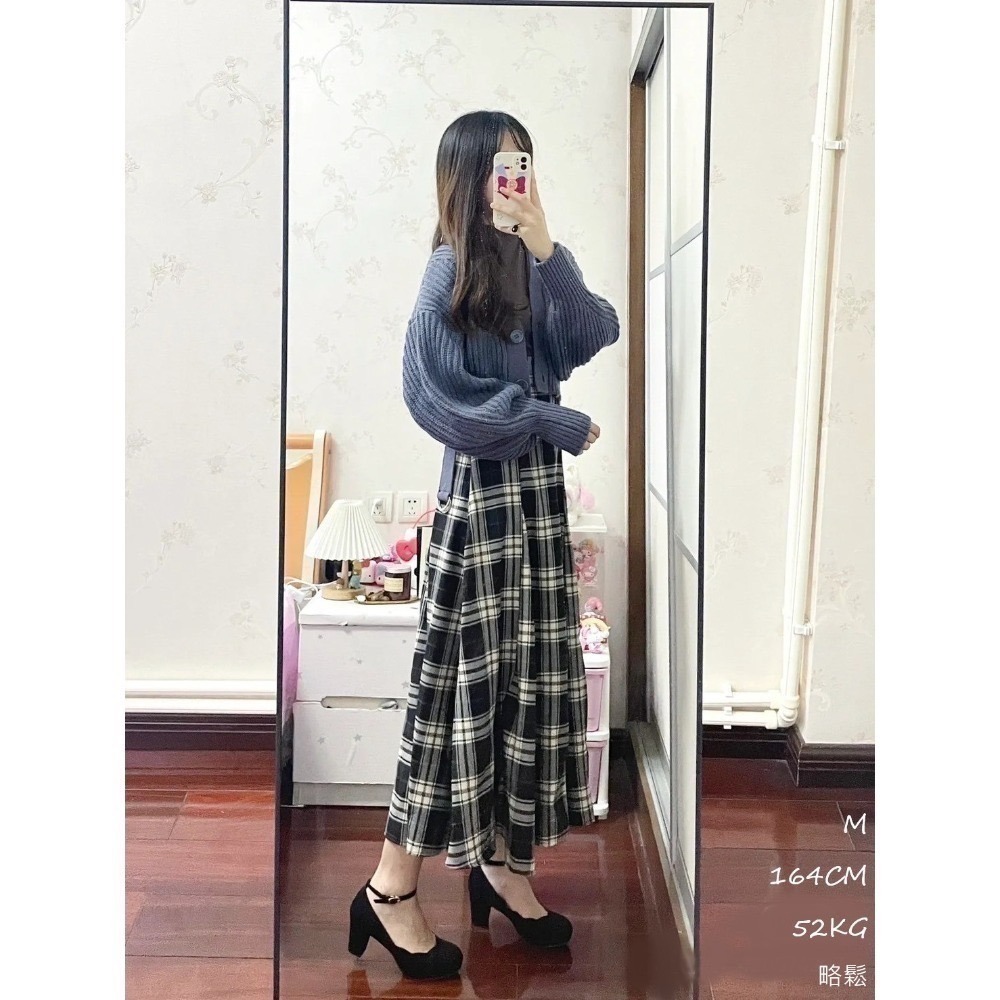 甜心貓💕限時優惠現貨!日本熱賣爆款~日單 GRL 假兩件成熟女人飛袖螺紋針織拼接格紋後綁帶連身裙 連衣裙 洋裝-細節圖6