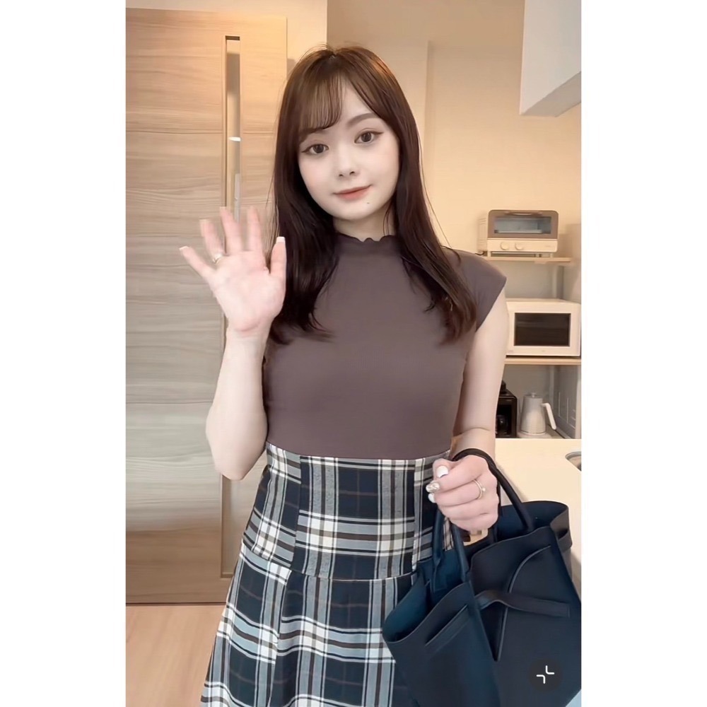 甜心貓💕限時優惠現貨!日本熱賣爆款~日單 GRL 假兩件成熟女人飛袖螺紋針織拼接格紋後綁帶連身裙 連衣裙 洋裝-細節圖7