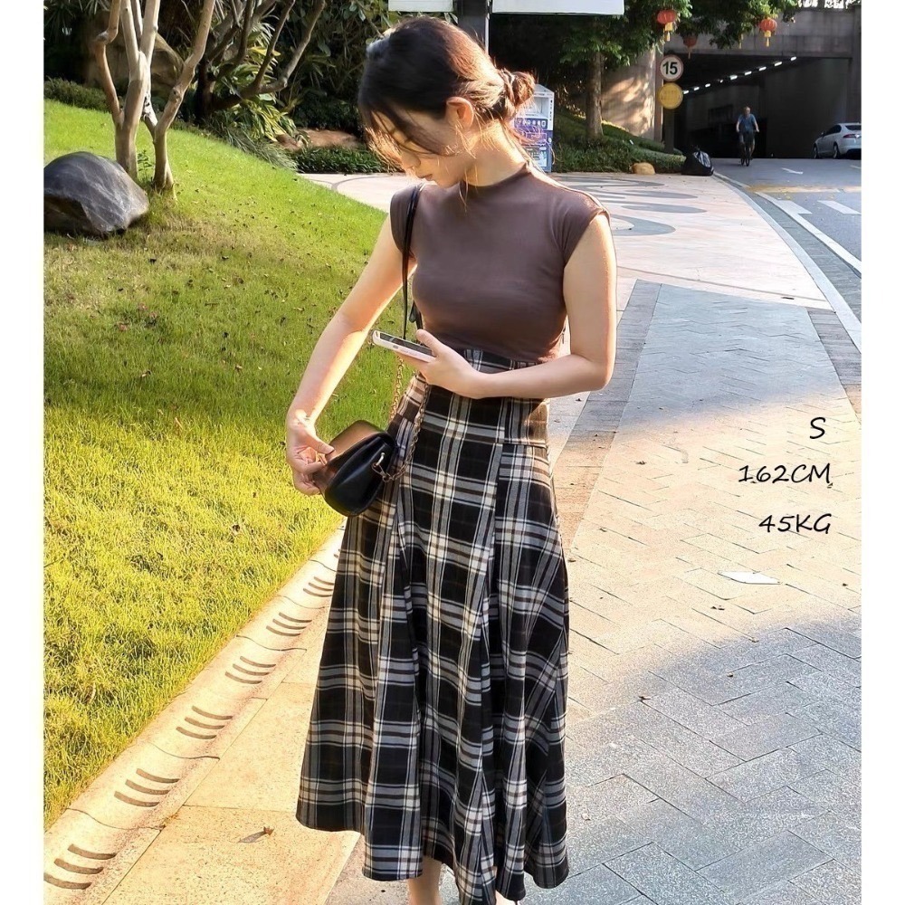 甜心貓💕限時優惠現貨!日本熱賣爆款~日單 GRL 假兩件成熟女人飛袖螺紋針織拼接格紋後綁帶連身裙 連衣裙 洋裝-細節圖9