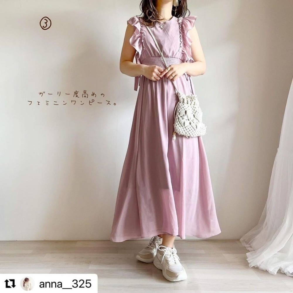 甜心貓💕限時優惠現貨！日單 GRL 日本熱門款飛袖司馬克束腰裝飾蝴蝶結綁帶連衣裙 四色 均碼 洋裝 連身裙-細節圖4