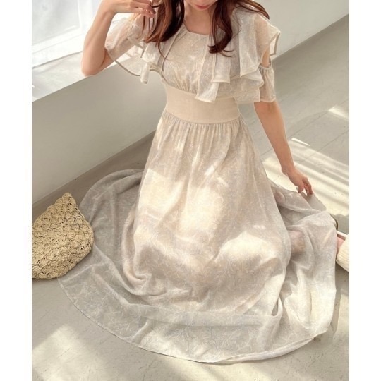 甜心貓💕現貨。日本大人気！日單 MAJESTIC LEGON 荷葉邊領口露肩束腰連身裙 三色XS，S，M 連衣裙洋裝-細節圖4