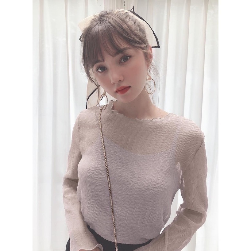 甜心貓~現貨。限時超殺優惠！【原包裝】日單 GRL 兩件套楊柳褶皺彈性上衣+牛奶絲背心 六色 SML-細節圖2