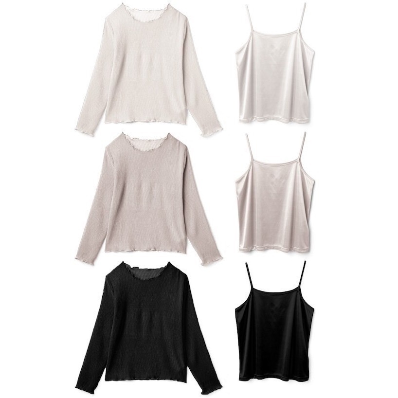 甜心貓~現貨。限時超殺優惠！【原包裝】日單 GRL 兩件套楊柳褶皺彈性上衣+牛奶絲背心 六色 SML-細節圖3