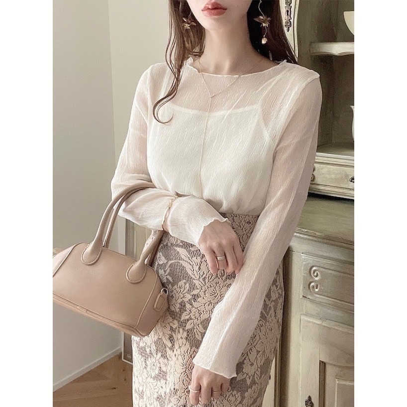 甜心貓~現貨。限時超殺優惠！【原包裝】日單 GRL 兩件套楊柳褶皺彈性上衣+牛奶絲背心 六色 SML-細節圖7