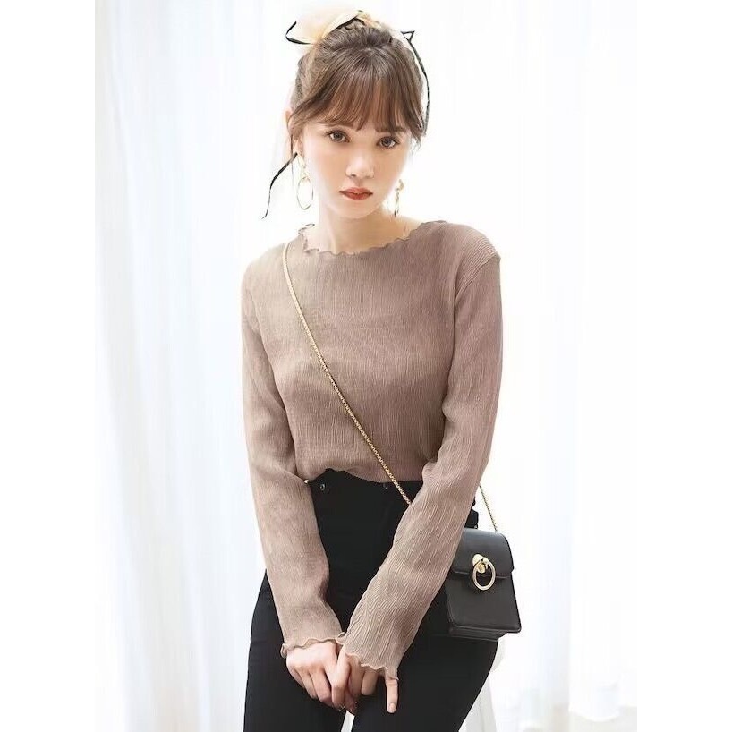 甜心貓~現貨。限時超殺優惠！【原包裝】日單 GRL 兩件套楊柳褶皺彈性上衣+牛奶絲背心 六色 SML-細節圖9