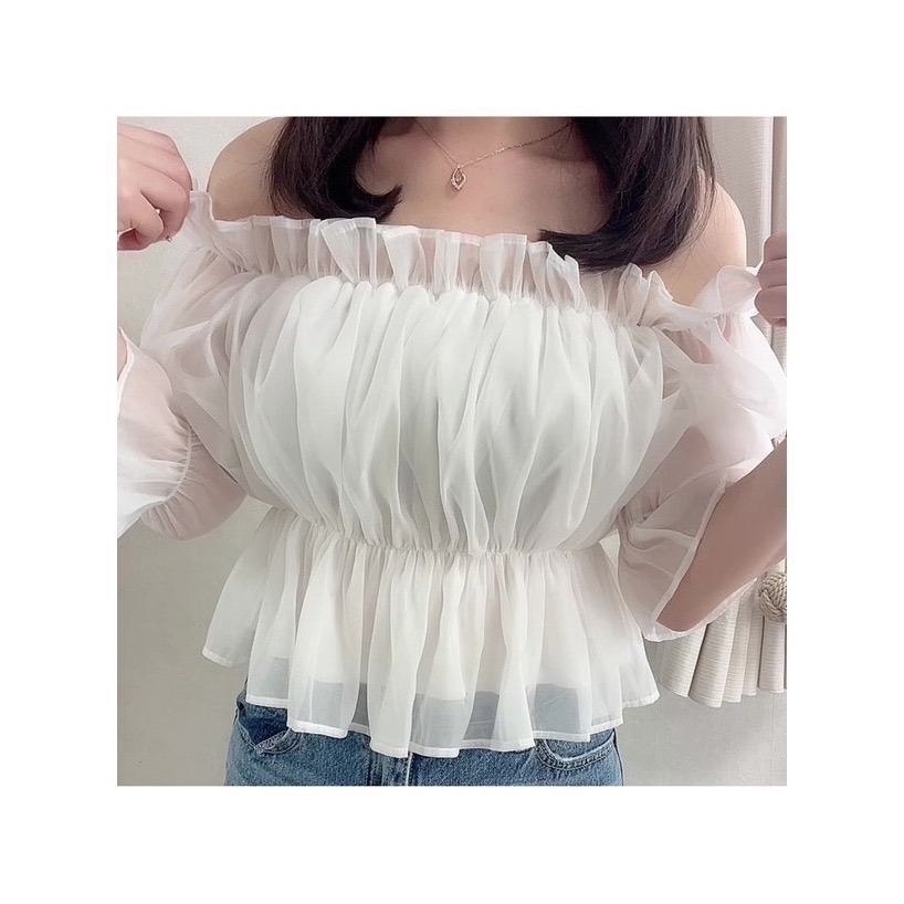 甜心貓💕現貨。限時優惠!日本夏季熱賣款~日單 GRL 甜美一字領露肩司馬克荷葉邊短版上衣 多色 均碼-細節圖5