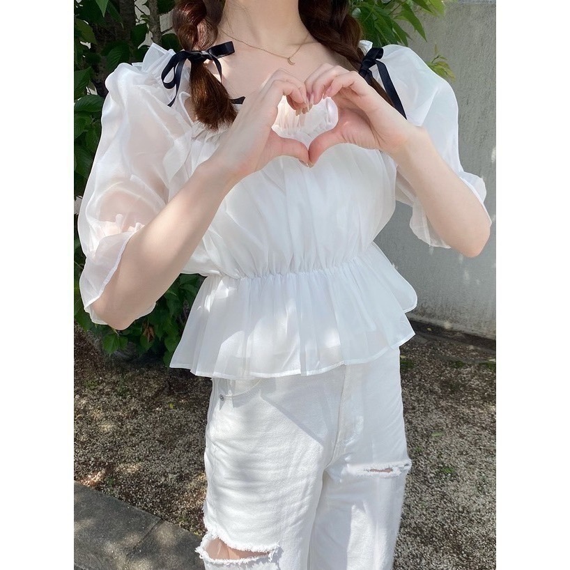 甜心貓💕現貨。限時優惠!日本夏季熱賣款~日單 GRL 甜美一字領露肩司馬克荷葉邊短版上衣 多色 均碼-細節圖9